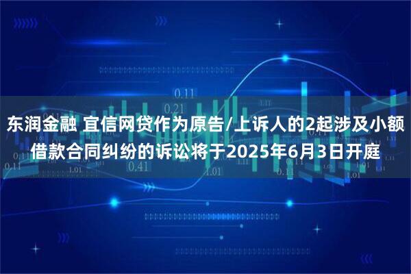 东润金融 宜信网贷作为原告/上诉人的2起涉及小额借款合同纠纷的诉讼将于2025年6月3日开庭