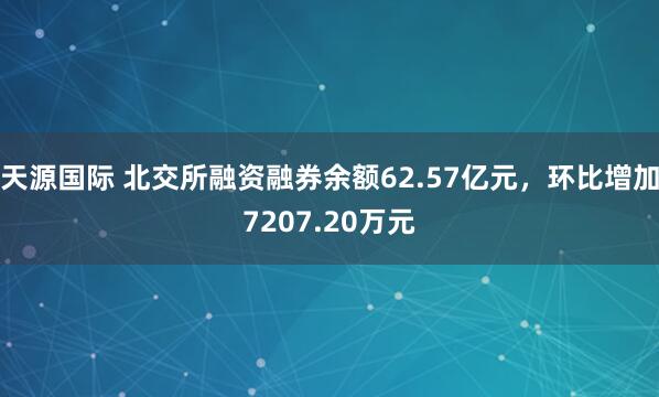 天源国际 北交所融资融券余额62.57亿元，环比增加7207.20万元